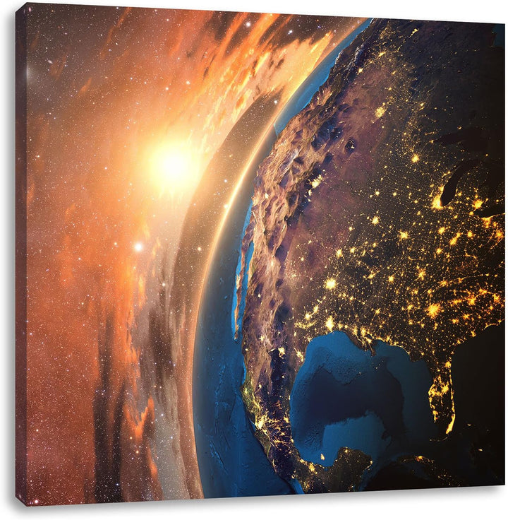 Pixxprint 3D-Rendering von detaillierten bunten Erde, Format: 70x70 auf Leinwand, 70x70