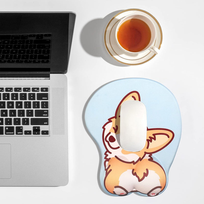 AOKSUNOVA 3D Mauspad mit Gelkissen Ergonomisches Mousepad Corgi Blau Handgelenkauflage Tastatur MIT-