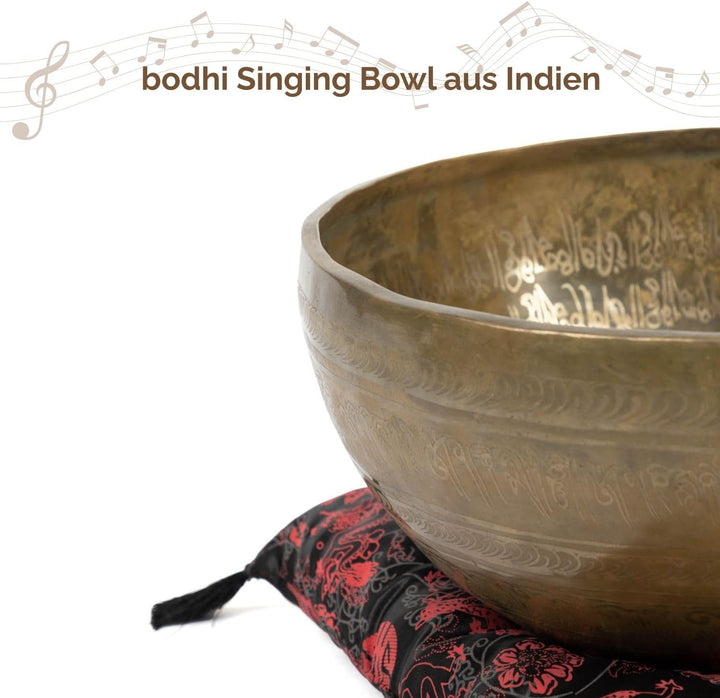 Bodhi Tibetische Klangschale Ø 32 cm | Singing Bowl mit 5 Buddhas Gravur | Handgefertigtes Klangscha