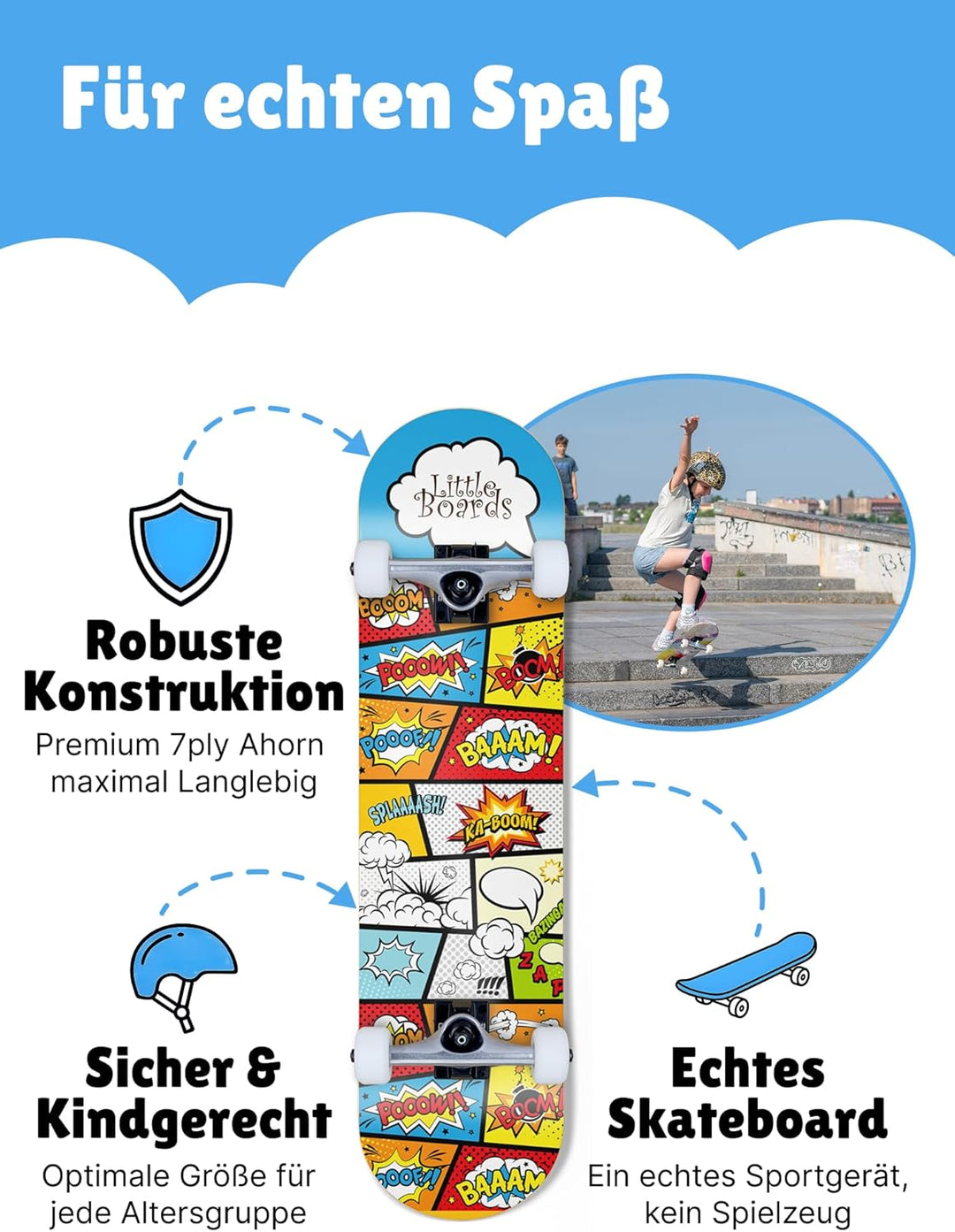 Skateboard Kinder ab 3 Jahre - Komplettboard für Anfänger 3-11 Jahre, hochwertiges Kinderskateboard