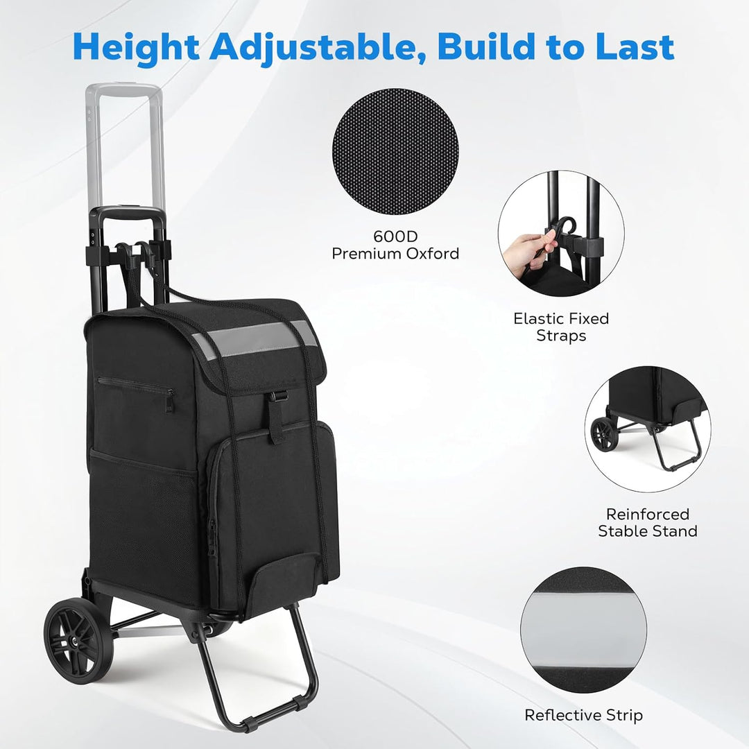 Housolution Einkaufstrolley Klappbar, 46L/136KG Grosser Kapazität Einkaufswagen Einkaufstasche mit R