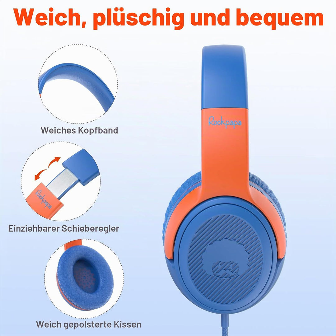 RockPapa Share 1 Kopfhörer Kinder Schule Mädchen Junge, 85dB/94dB Lautstärkebegrenzung, Sharing-Funk