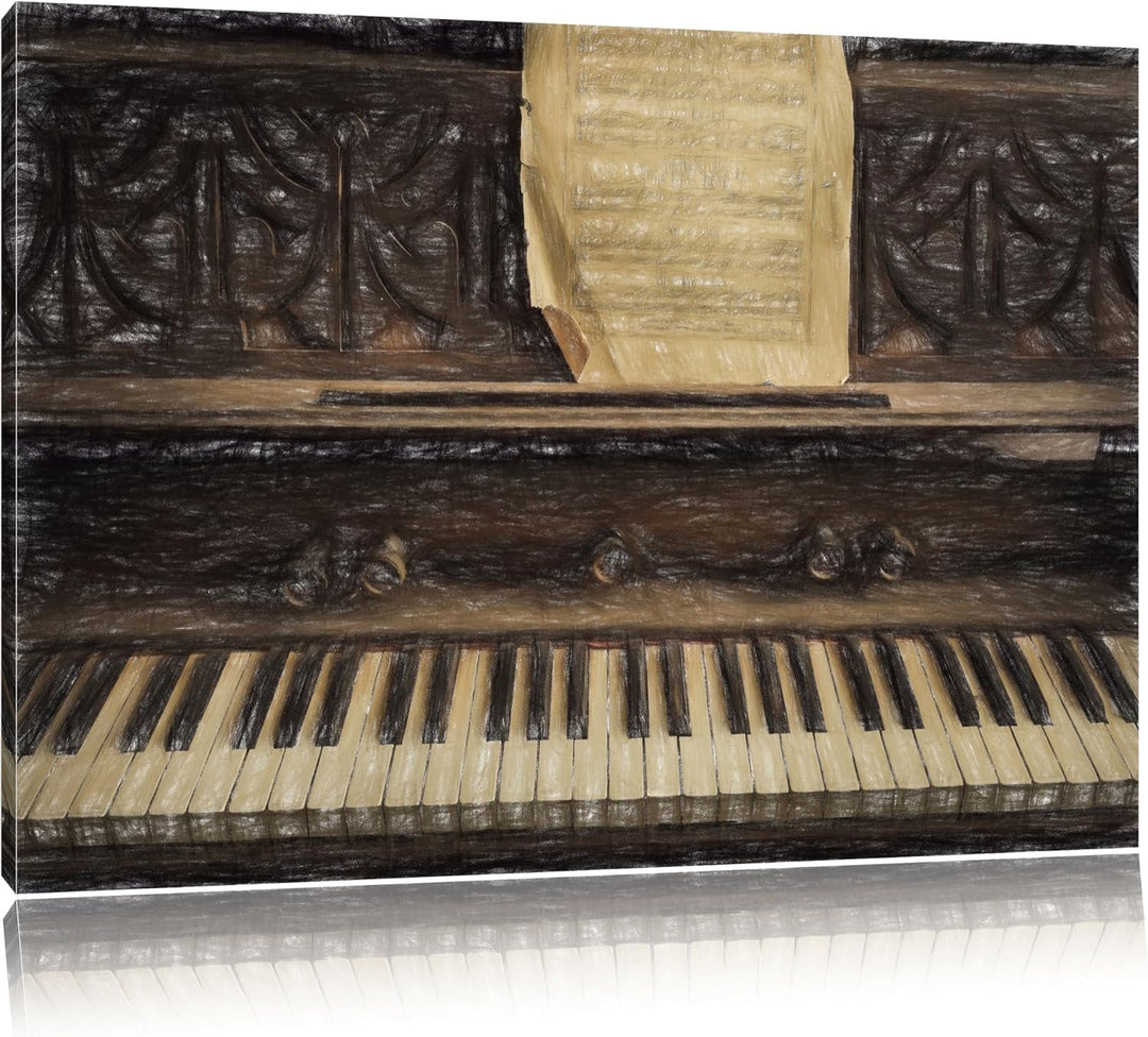 Pixxprint Klavier mit Notenblatt als Leinwandbild/Grösse: 100x70 / Wandbild/Kunstdruck/fertig bespan