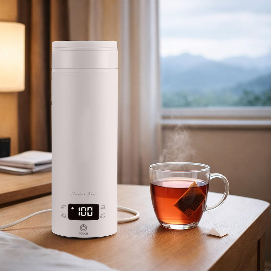 Rosenstein & Söhne Edelstahl Wasserkocher: Reise-Wasserkocher & Isolierkanne, 300 W, 500 ml, 4 Tempe