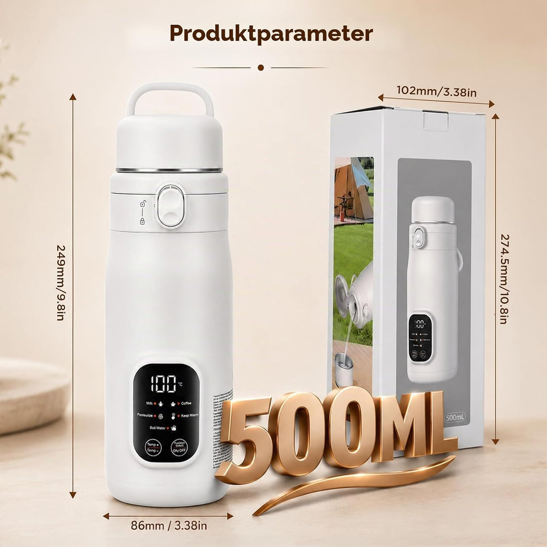 Elektrischer Reisewasserkocher Klein, 500ML Mini Wasserkocher 316 Edelstahl, 8 Sekunden Schnellheizu