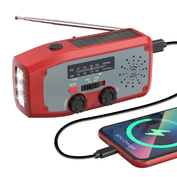 Notfall-Solarradio, kurbelradio Notfall weltempfänger testsiege mit LED-Taschenlampe, SOS-Alarm,AM/F
