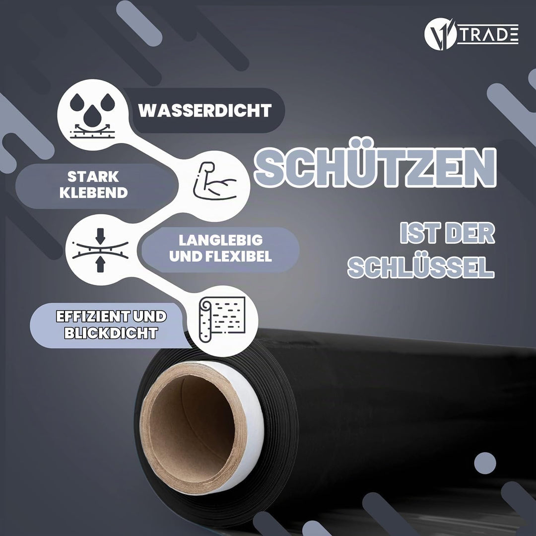 V1 TRADE Stretchfolie Schwarz Strechfolienrolle 1,5kg - Wickelfolie - Handstretchfolie 285m/50cm Ver