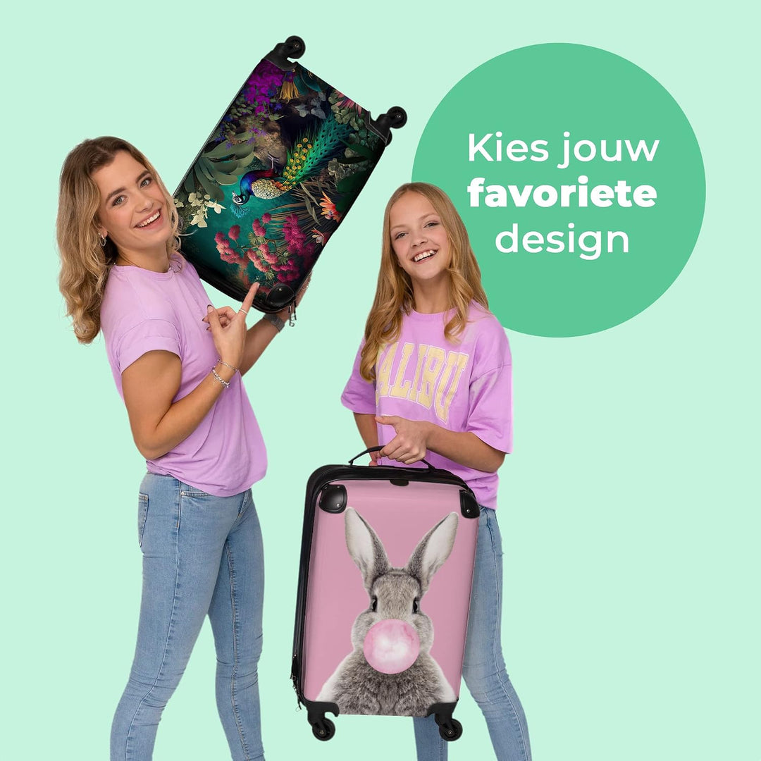 NoBoringSuitcases.com® Koffer Handgepäck Trolley Rollkoffer Kleine Reisekoffer mit 4 Rollen - Pfau -