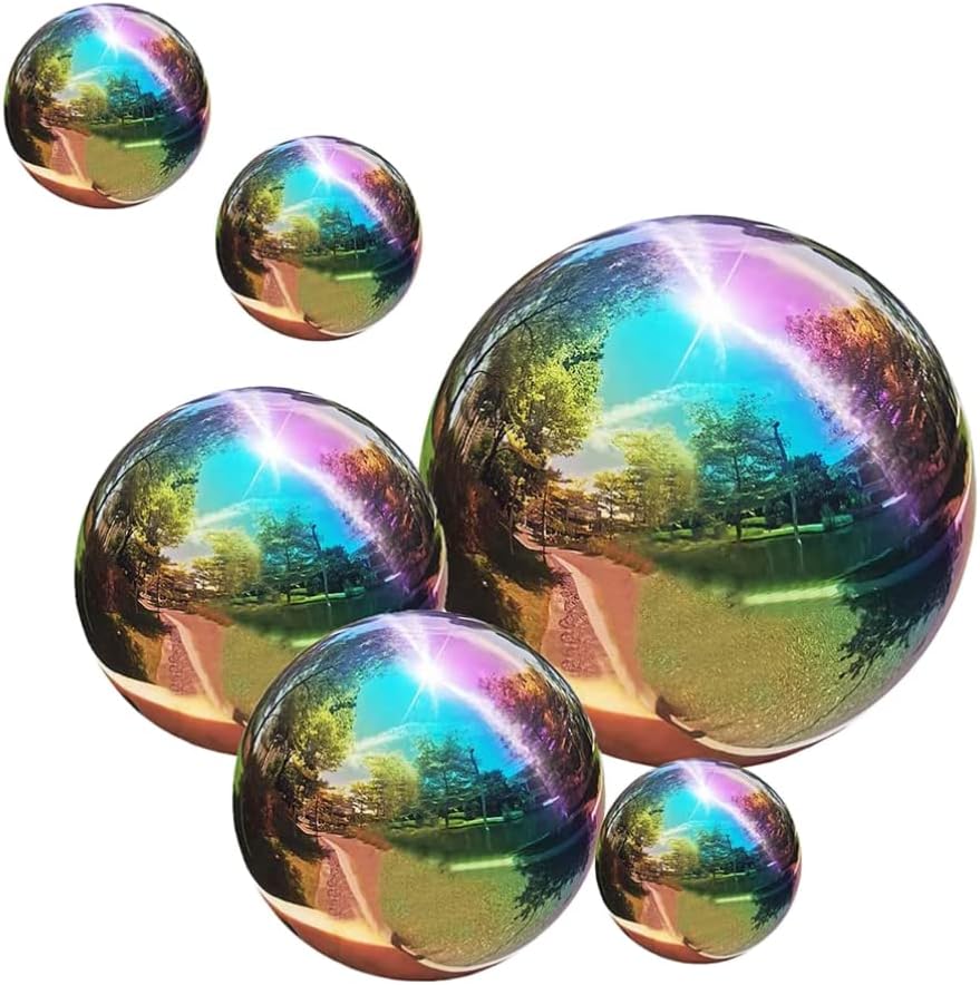 BESTonZON Edelstahl Gartenkugel Spiegelkugel Dekokugel 6 Stücke Spiegelpoliert Hohlkugel Metallkugel
