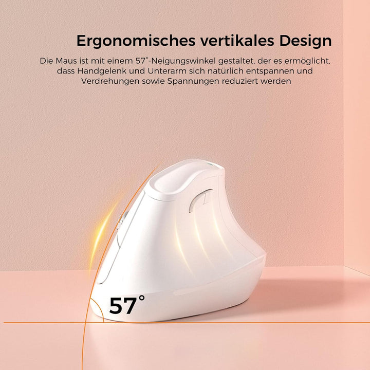 KYSONA Vertikale Ergonomische Maus 57°, Kabellos Bluetooth & 2,4 GHz, 5 DPI-Stufen, Leise Klicks, Ha