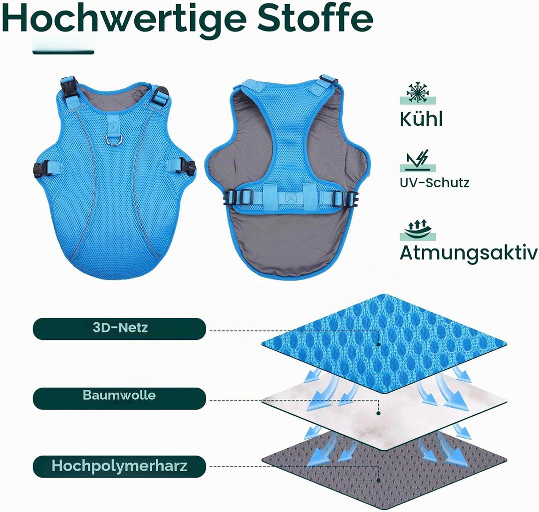 Kuoser Hund Kühlweste, Kühlweste für Hunde zur Abkühlung im Sommer, Atmungsaktive Hundekühlweste mit
