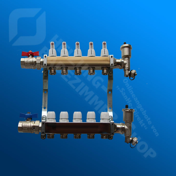 Heizkreisverteiler Edelstahl mit Durchflussanzeige für Fussbodenheizung von EasyTHERM (5 Heizkreise)