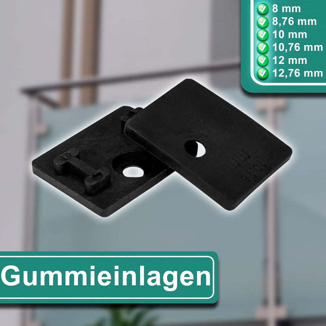 PRIOstahl Glashalter 4 Stück Glasklemmen Klemmhalter Glasplattenhalter mit Sicherungsplatte + Sicher