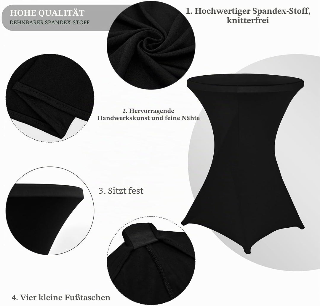 Showgeous 6er-Set Stretch Stehtisch Husse für Bistrotisch Ø 60-65 cm,Hussen Stehtische Schwarz 60 cm
