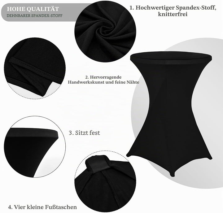 Showgeous 6er-Set Stretch Stehtisch Husse für Bistrotisch Ø 60-65 cm,Hussen Stehtische Schwarz 60 cm