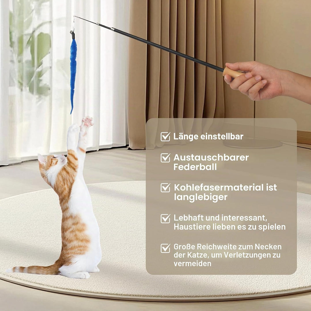 14 Stück Katzenspielzeug, Katzen Spielzeug Set mit 2 Langen Katzenengel, 4 Angelschnüren, 2 Vogel, 3