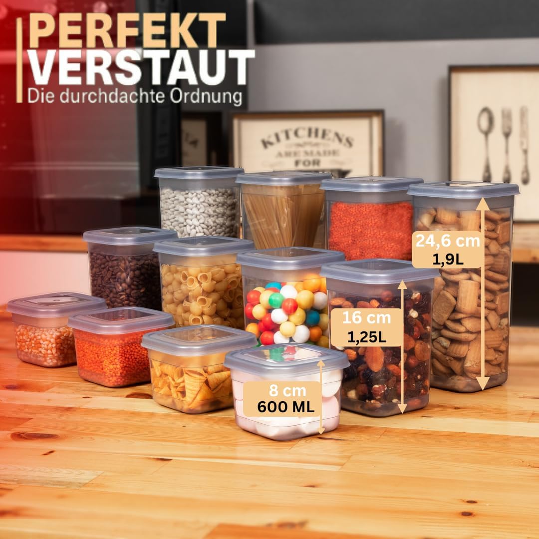 BOAA Fresh 6 Stück Vorratsdosen mit Deckel Stück, Aufbewahrungsbox mit Deckel Küche Set, 6x 1250 Mil