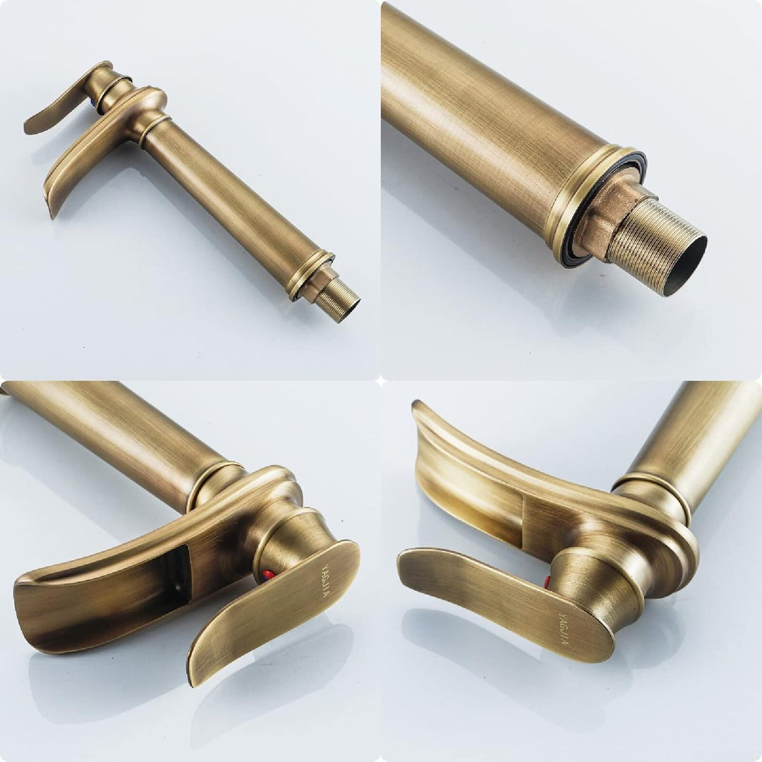 YAGJIA Wasserhahn Bad Hoch Antik, Waschtischarmatur Wasserfall Retro, Waschbecken Armaturen Messing,