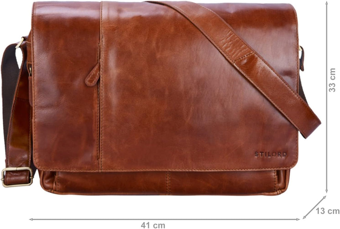 STILORD Vintage Umhängetasche Leder gross für Herren Damen 15.6 Zoll Laptoptasche Unitasche Bürotasc