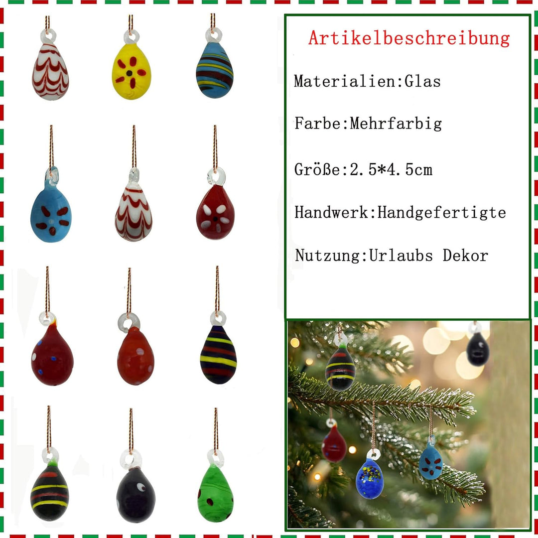 12 Stück handgefertigte Glas Eier Ornamente, Mini Mehrfarbig handgeblasen Glas Eier zum Aufhängen fü