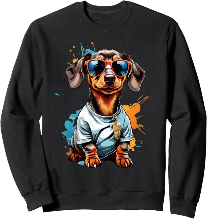 Niedlicher Dackel Welpe mit Sonnenbrille Sweatshirt