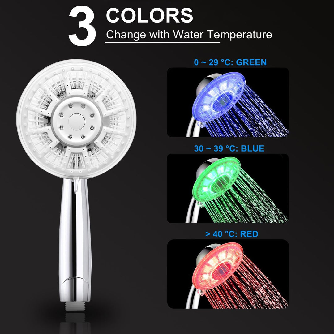Duschkopf LED Temperatur, 2 Duschmodi Duschkopf mit Lichter, 12,5cm LED Duschkopf mit 7 Farbwechsel