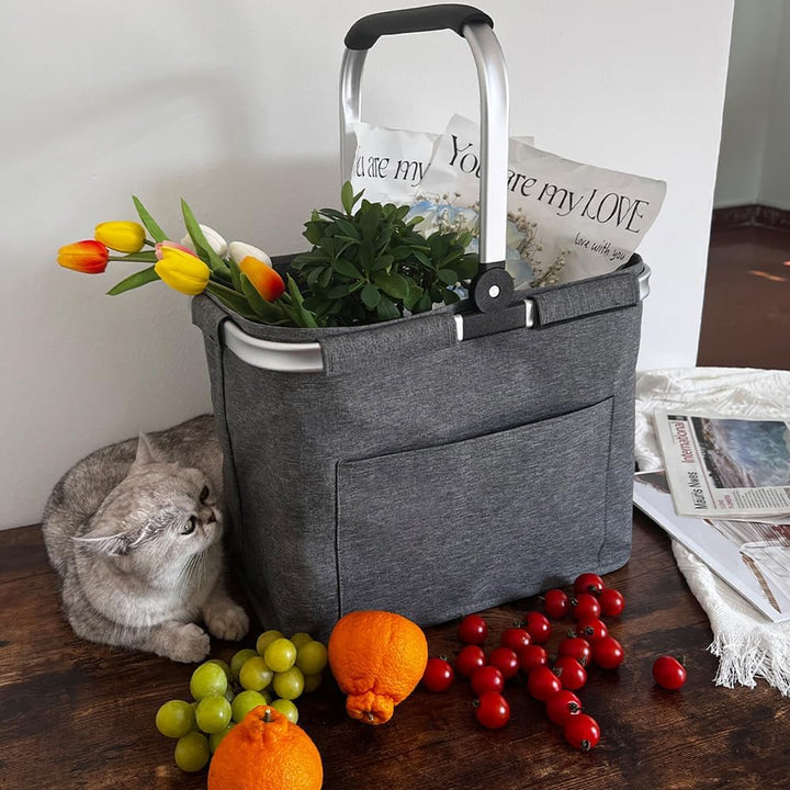 30L Familie Einkaufstasche Einkaufskorb Faltbar Tragekorb Gross Picknickkorb Klappkorb Reisetasche P