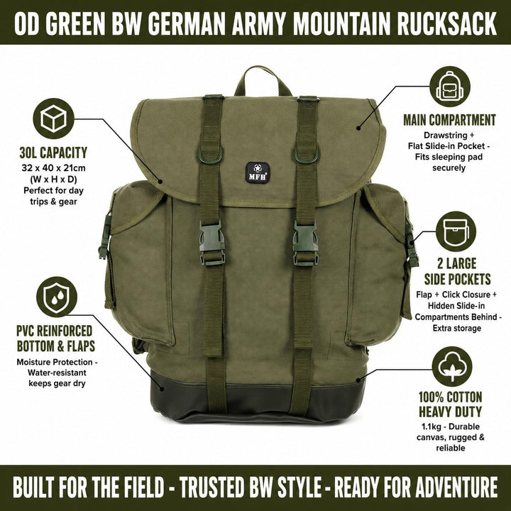 MFH Gebirgsrucksack BW Neues Mod, 30 liters Od Grün, Od Grün