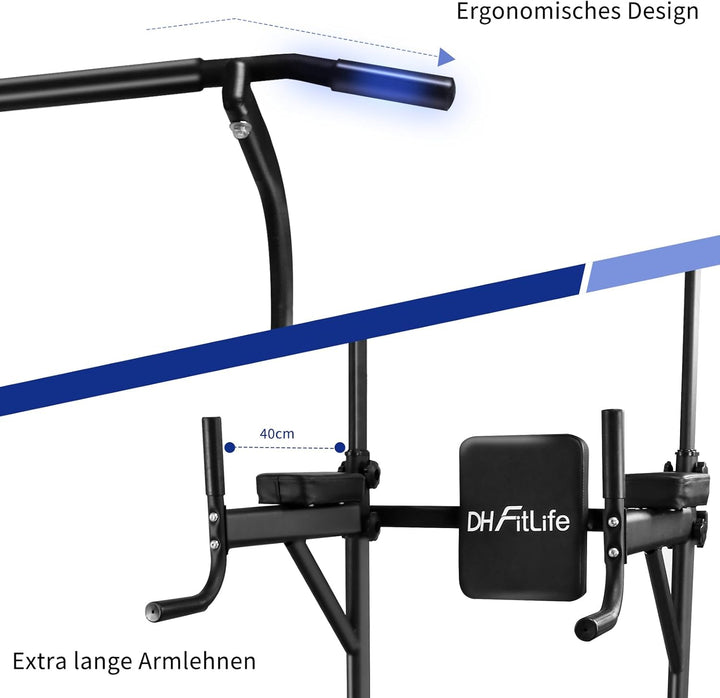 DH FitLife Power Tower Dip Station | Sport Geräte mit Klimmzugstange, Dip Barren u. Rückentrainer |
