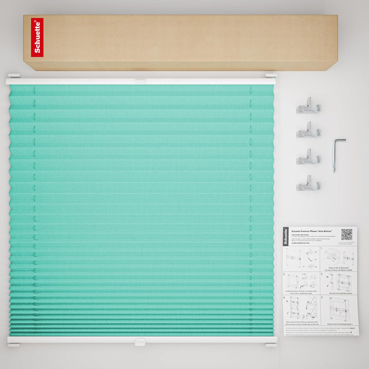 Schuette® Plissee ohne Bohren ● Premium Kollektion: Blue Ocean (Türkis) ● 80x120cm (Breite x Höhe) ●