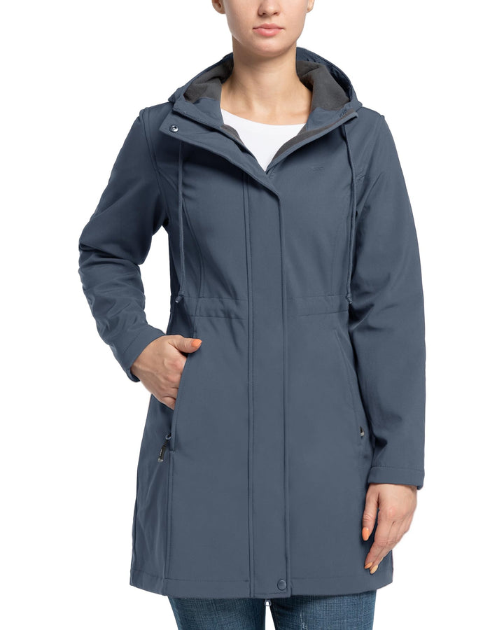 33,000ft Damen Leichte Wasserdichte Softshell Regenjacke Lange Funktionsjacke Übergangsjacke Windjac
