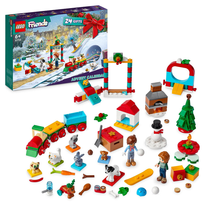 LEGO 41758 Friends Adventskalender 2023, Weihnachtskalender mit 24 Geschenken, darunter 8 Tier-Figur