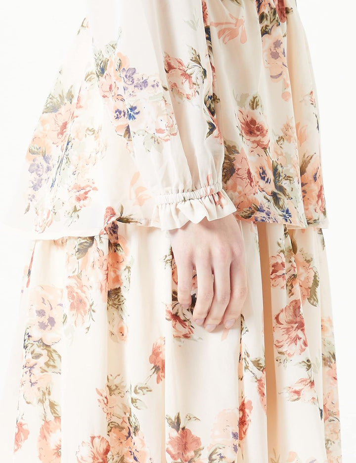 NAME IT Damen Onlphilippa L/S V-neck Layered Dress Ptm S Cloud Dancer/Aop:pink Flower, S Cloud Dance