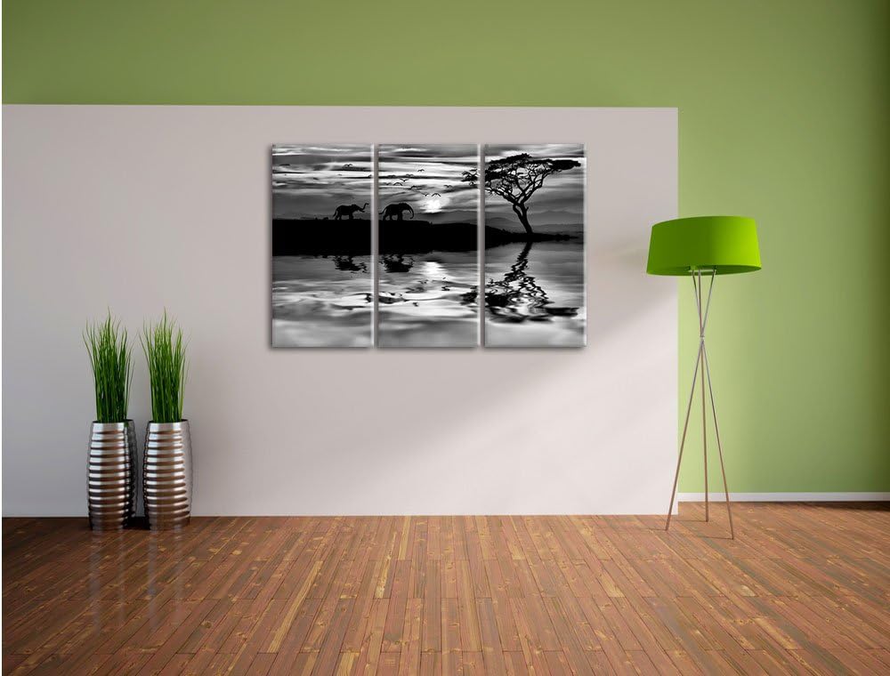 Pixxprint Elefanten in Afrikanischer Steppe als Leinwandbild/Grösse: 3 Teilig (120x80 cm) cm/Wandbil
