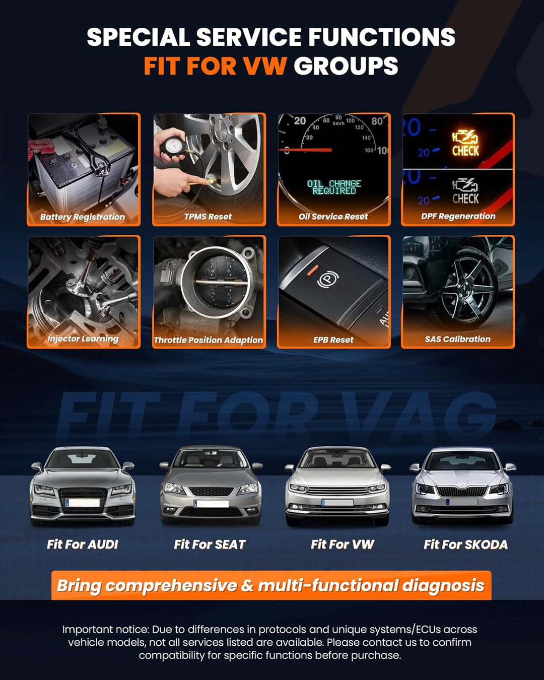 ANCEL (Upgraded Version) Ganzes System OBD2 Diagnosegerät für VAG Fahrzeuge, OBD Diagnose Scanner fü