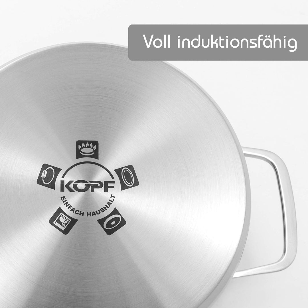 Kopf Topfset Jara aus Edelstahl I Induktions Kochtopfset mit Sichtkochdeckel & integrierter Liter-Sk