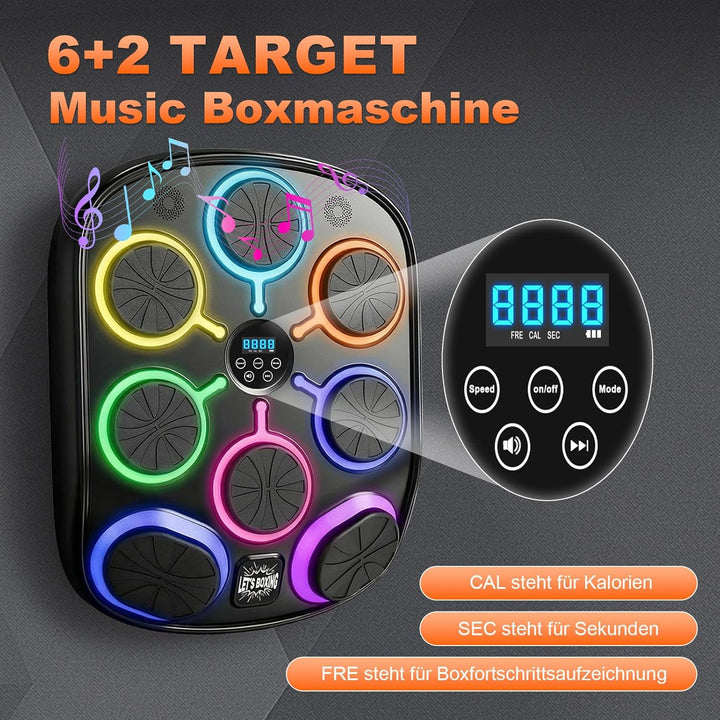 Musikboxmaschine mit Handschuhen, Wandmontage Smart Punching Target mit Bluetooth, 9 Musik-/Lichtmod