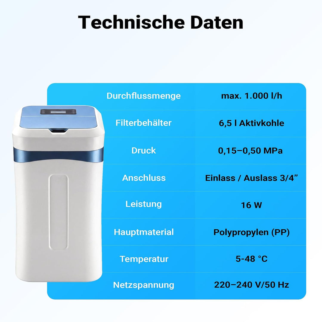 Naturewater Wasseraufbereitungsanlage 1000 l/h, Wasserfilter mit 6,5 l-Filterelement aus Aktivkohle,
