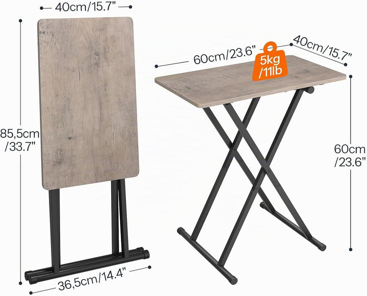 HOOBRO Beistelltisch Klappbar, Kleiner tabletttisch, verstellbare Höhe Klapptische, 60 x 40 x 60 cm,