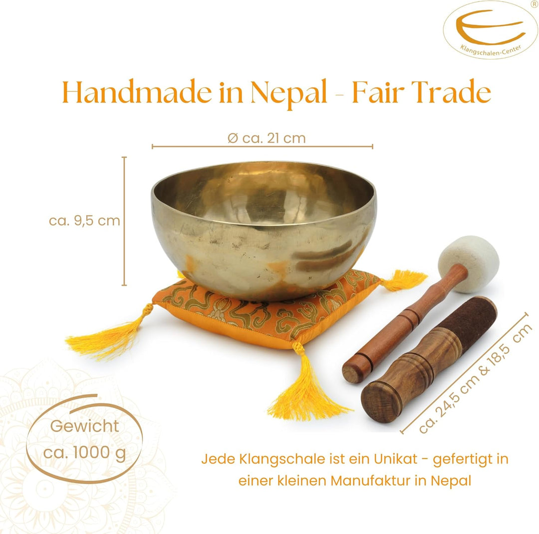 Klangschalen-Set, traditionell handgefertigt aus Nepal, Universalschale, incl. Leder- und Filzklöppe