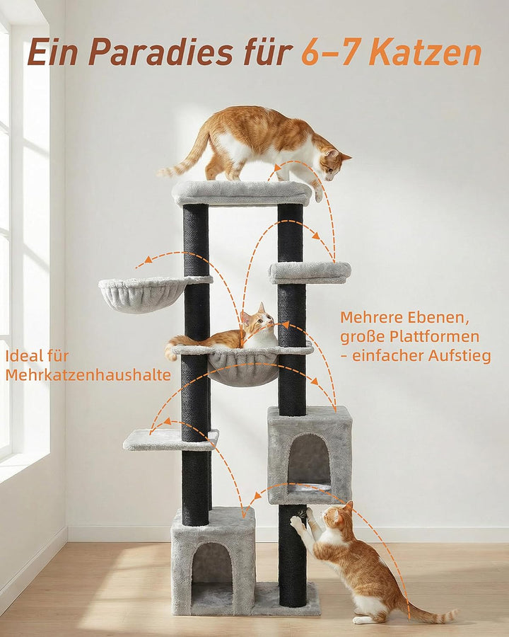 Kratzbaum Gross, 164cm Kratzbaum Grosse Katzen Stabil mit 11cm d Stämme, 2 Hängematte, 2 Plüschplatt