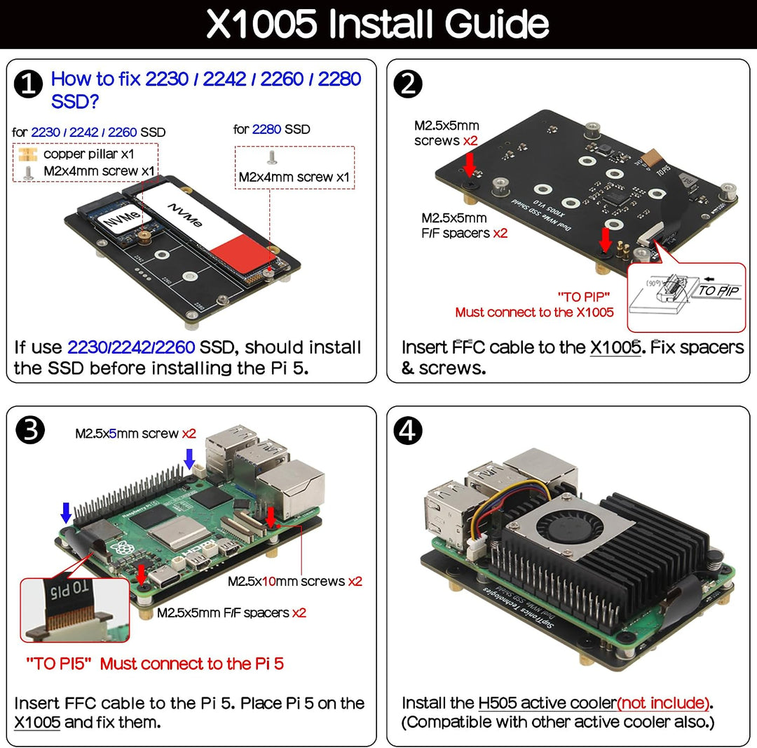 Geekworm X1005 Dual NVMe M.2 SSD Shield Bottom-Mount HAT for Raspberry Pi 5 | Support Hailo-8 AI Acc