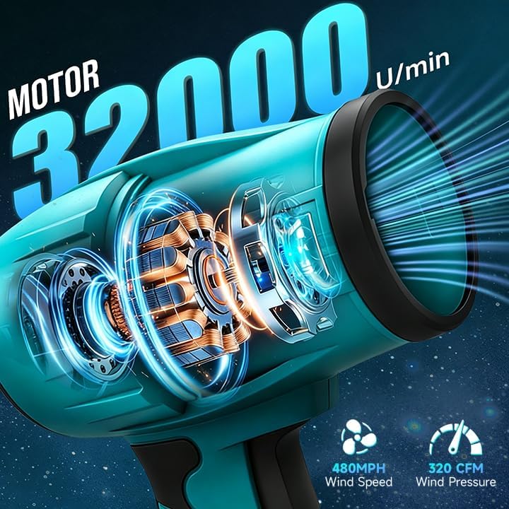 Akku-Gebläse Turbo, kompatibel mit Makita 18V Akkus, 32.000 U/Min bürstenloser Motor, 480MPH Luftges