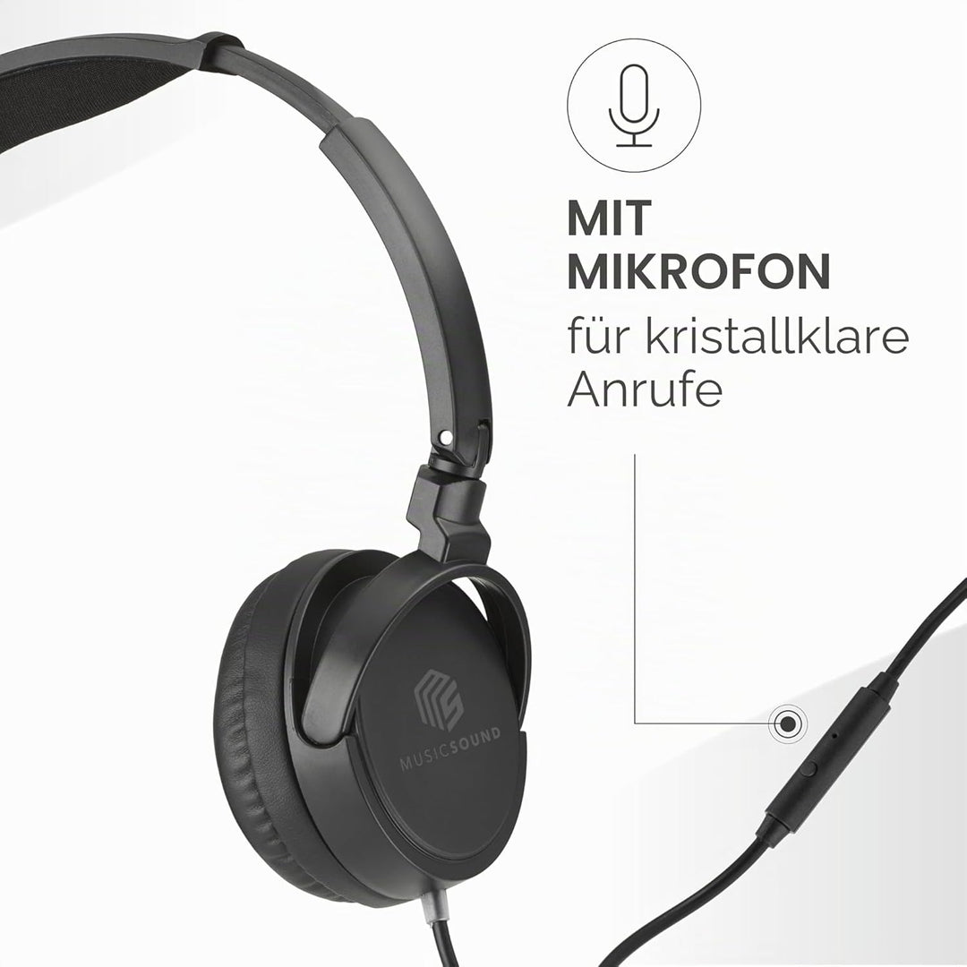 Music Sound | Bügelkopfhörer mit Kabel Over Ear Basic | On-Ear-Kopfhörer Faltbarer Kopfbügel mit 1,2