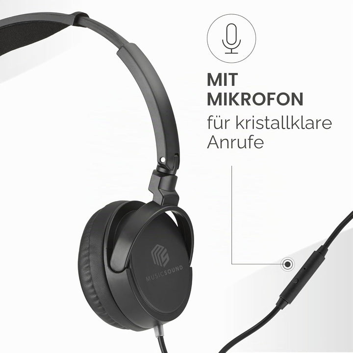Music Sound | Bügelkopfhörer mit Kabel Over Ear Basic | On-Ear-Kopfhörer Faltbarer Kopfbügel mit 1,2