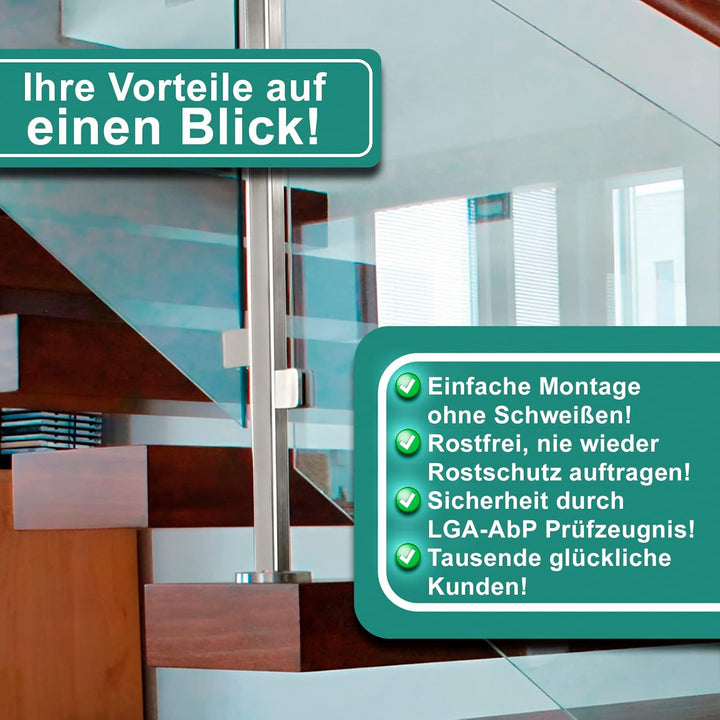 PRIOstahl Glashalter 4 Stück Glasklemmen Klemmhalter Glasplattenhalter Eckig 45 x 45 x 25-27 mm Ansc
