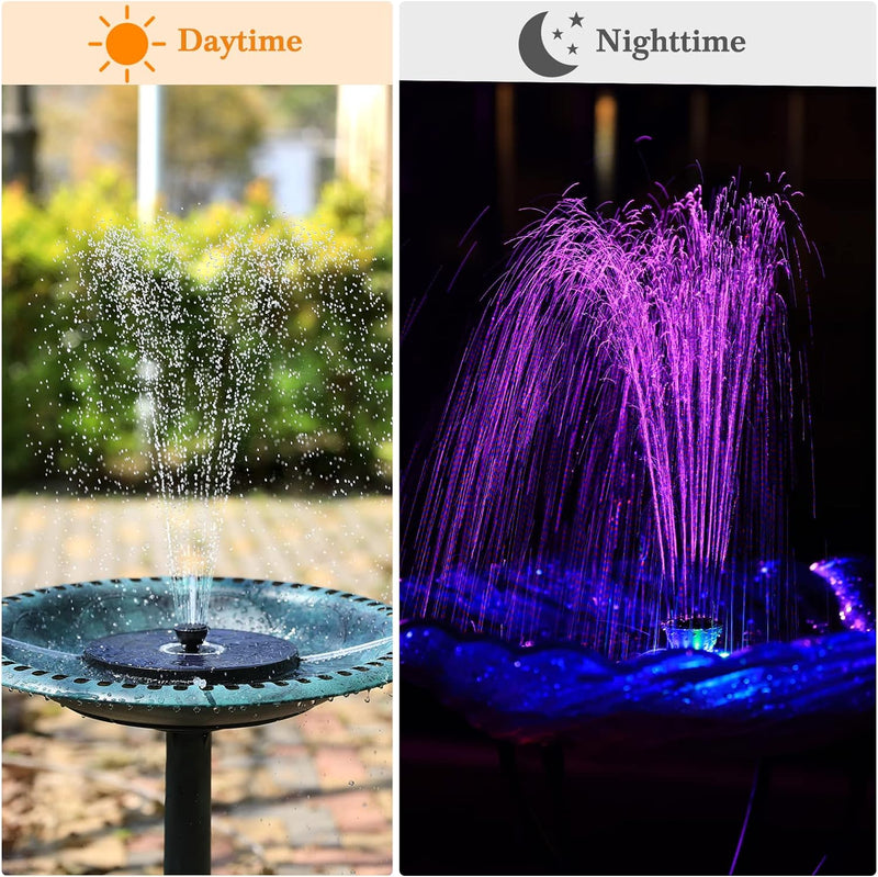 AMZtime Buntes LED Solar Springbrunnen 5.5W Solar Panel Durchmesser 21cm Solarbrunnen mit 7 Effekte