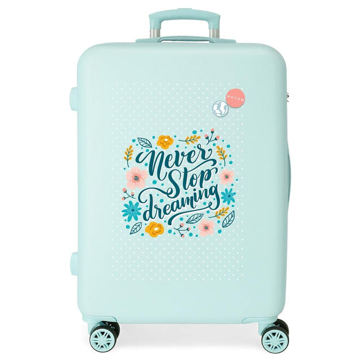Movom Never Stop Dreaming Koffer, mittelgross, Blau, 46 x 65 x 23 cm, Hartplastik, seitlicher Kombin