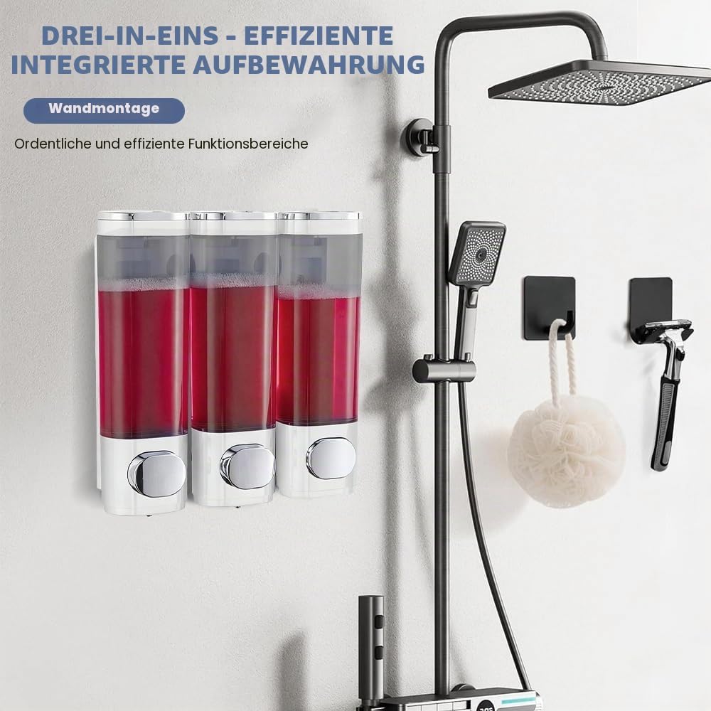 3 Kammern Shampoo Conditioner Dispenser, Seifenspender Wandbefestigung Shampoo Duschgel Spender ohne