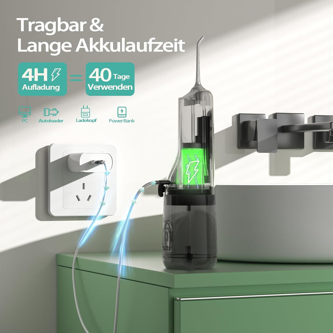 OasiSmile Munddusche Elektrische Kabellos Testsieger 2026: 300ml Wassertank, 4 Modi & 5 Düsen, 40 Ta